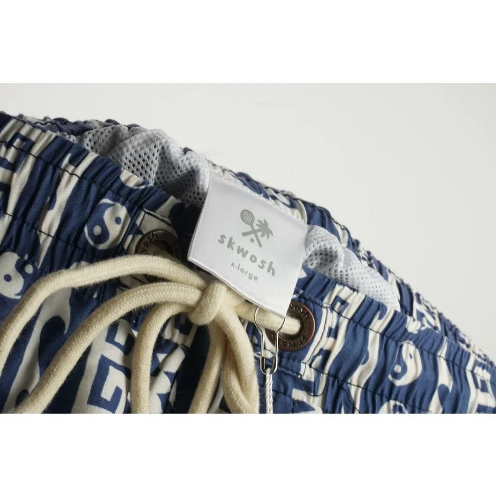 New Skwosh Pablo Pinstripe‎ Men's XL Blue White Mesh Lined Swim Trunks Shorts
